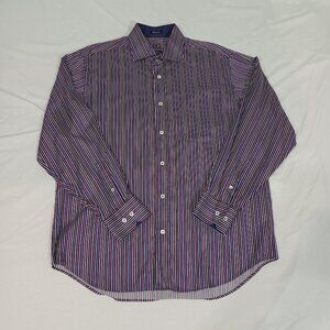Bugatchi Uomo Shirt Mens Purple Size 17 1/2 34/35 Striped Button Up Long Sleeve